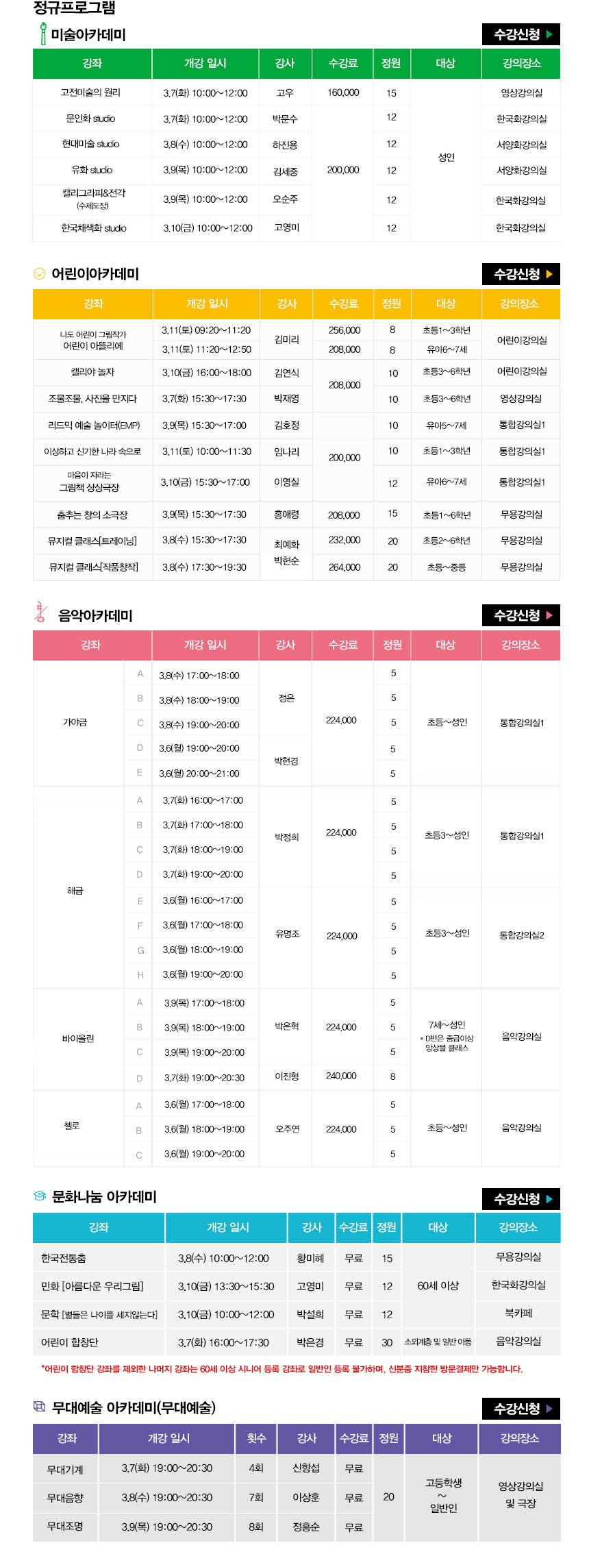 2017 상반기 예술아카데미 수강생 모집