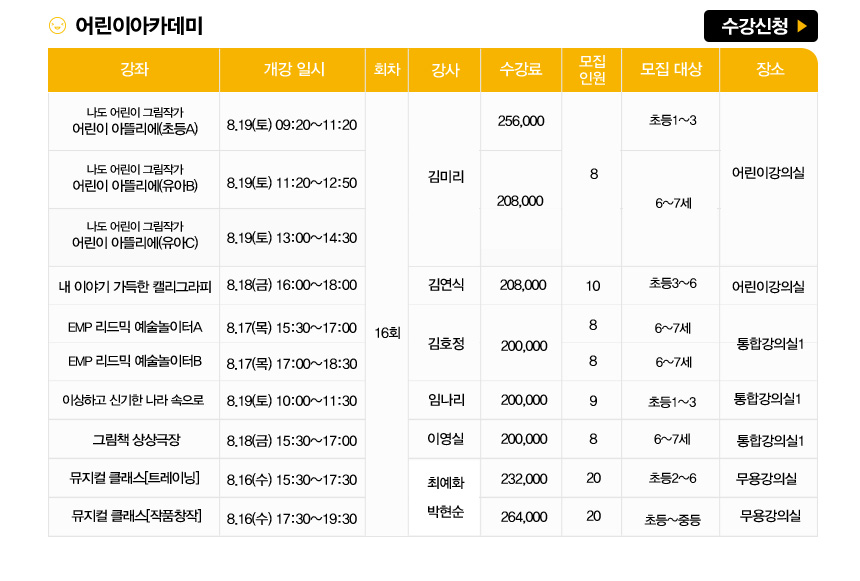 2017 하반기 예술아카데미 수강생 모집