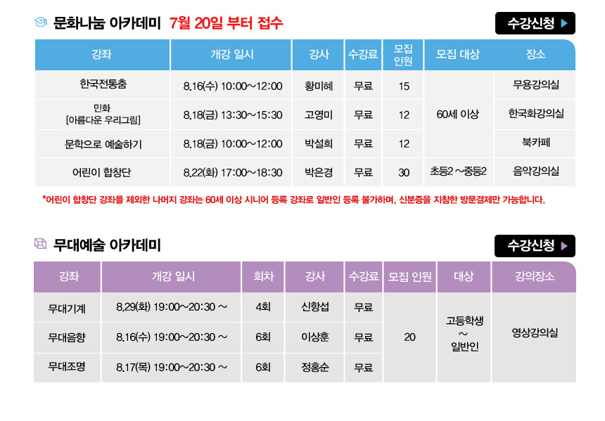 2017 하반기 예술아카데미 수강생 모집