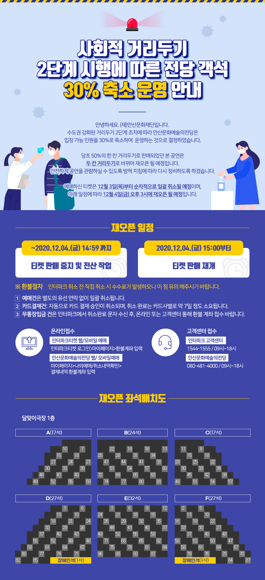 사회적 거리두기 2단계 시행에 따른 안산문화예술의전당 객석 30% 축소 운영 안내